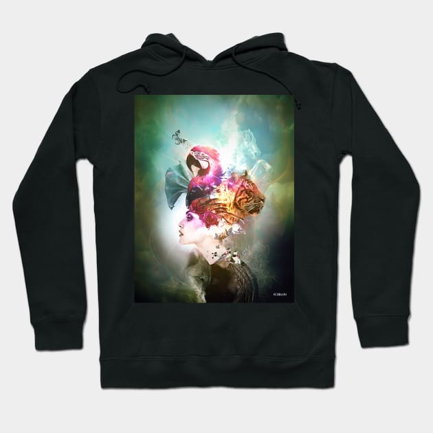 Woman with various animals on her head Hoodie by robiman